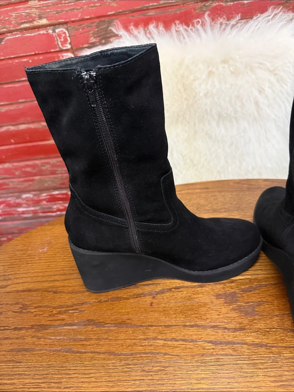 Comet Black Suede Wedge Ankle Boots - Women